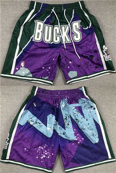 Men%27s Milwaukee Bucks Purple Green Shorts (Run Small)->nba shorts->NBA Jersey